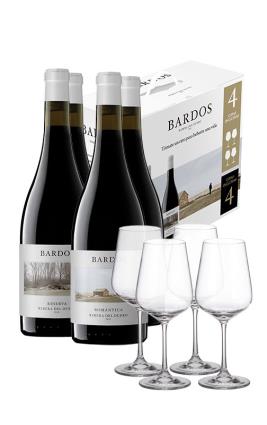 Estuche Bardos Reserva 2016 (x2) y Romantica 2019 (x2) con 4 Copas