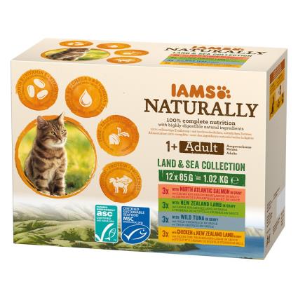 IAMS Naturally Adult Cat Land & Sea Collection - Pack económico: 48 x 85 g