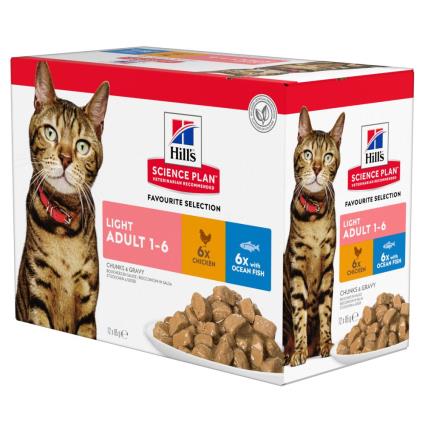 Hill's Adult Light para gatos - Seleção de frango e peixe (12 x 85 g)