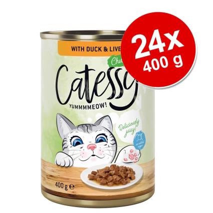 Catessy Pedaços em molho ou gelatina 24 x 400 g - Pack económico - Com coelho e peru, em molho