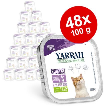 Yarrah Bio em terrinas 48 x 100 g - Pack económico  - Patê: Frango e peru biológicos com aloe vera biológico