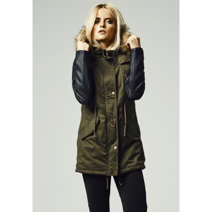 Urban Classics Leather Parka XS Green Olive / Black