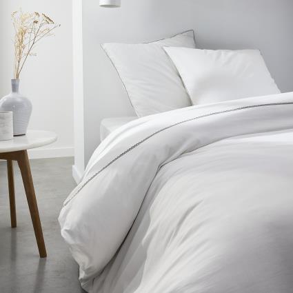 Today  Conjunto de roupa de cama HC4 Lace Coton Percale TODAY Prestige Craie  Branco  240x260 cm.Casa >Conjunto de roupa de cama