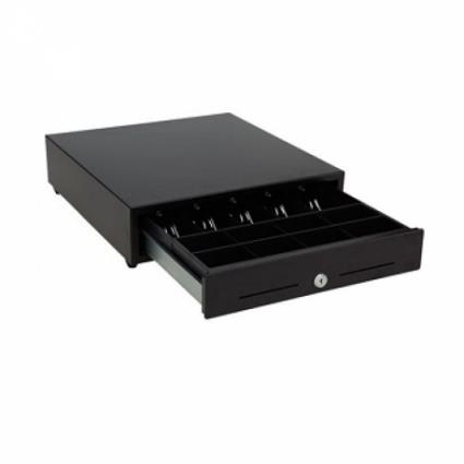 GAVETA METALICA 4 NOTAS 8 MOEDAS, 24V RJ11 MICROSWITCH, COM RANHURA, PRETA