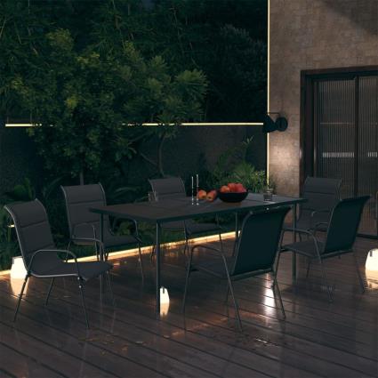 vidaXL 7 pcs conjunto de jantar para exterior aço preto