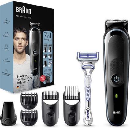 Aparador de Barba Braun All-in-One Trimmer Serie 3 MGK3342 - Preto Azul
