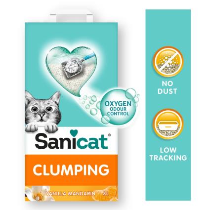 Sanicat Clumping areia aglomerante baunilha e tangerina para gatos - Pack económico: 2 x 8 l