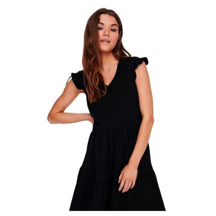 Only Vestido Manga Curta Com Babados May Life L Black