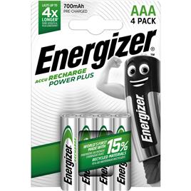 Energizer Pilha Recarregável Power Plus AAA LR3, 700 mAh, Embalagem 4 unidades, Pré-Carregadas