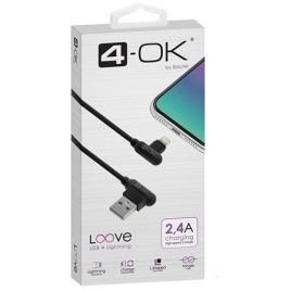 Cabo USB a Lightning 4-OK Loove 2,4A Charging - 1 metro - Preto