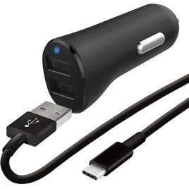 Carregador de Isqueiro  2x USB + Cabo USB-C