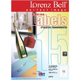 LORENZ BELL Etiquetas Transparentes 105x37mm 15 Folhas