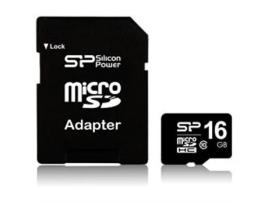 Cartão Memória MicroSDHC SILICON POWER (16 GB -  Class10) com Adaptador