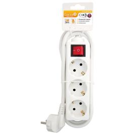 GARZA Extensão 3 Tomadas com Interruptor, AC 250 V, 3680 Watts, Cabo de 3 m, Branco