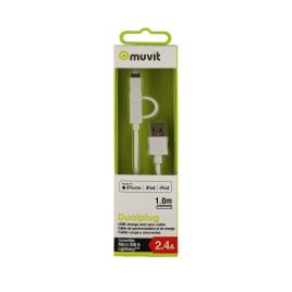 Muvit Cabo Usb Para Micro Usb/lightning Mfi 2.4a 1 M One Size White