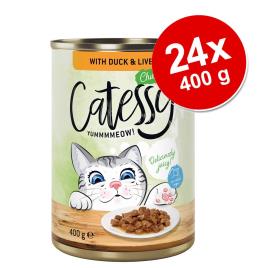 Catessy Pedaços em molho ou gelatina 24 x 400 g - Pack económico - Com salmão e truta, em molho