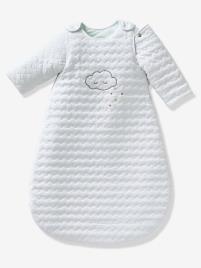 Saco de bebé acolchoado com mangas amovíveis, coleção Bio, tema Nuvem e triângulos branco claro liso