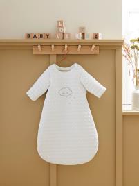 Saco de bebé acolchoado com mangas amovíveis, coleção Bio, tema Nuvem e triângulos branco claro liso