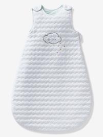 Saco de bebé acolchoado com mangas amovíveis, coleção Bio, tema Nuvem e triângulos branco claro liso