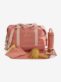 Saco de mudas week-end com estampado La vie est pleine de surprises rosa claro liso com motivo