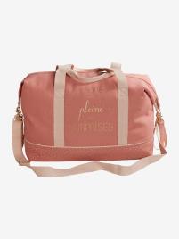 Saco de mudas week-end com estampado La vie est pleine de surprises rosa claro liso com motivo