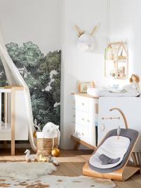 Espreguiçadeira madeira, balanço natural, Vertbaudet Babyrythm cinzento claro liso com motivo