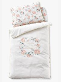 Capa de edredon para bebé, tema Eau de Rose branco claro liso com motivo