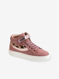 Sapatilhas de cano subido, em pele, para menina rosa medio liso