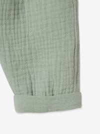Calças com corte saruel em gaze de algodão, para bebé menino verde claro liso