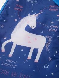 Saco-cama Mon premier Readybed®, com colchão integrado e cabeceira, tema Unicórnio azul escuro liso com motivo