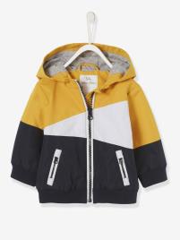 Corta-vento tricolor com capuz, para bebé menino amarelo medio liso com motivo