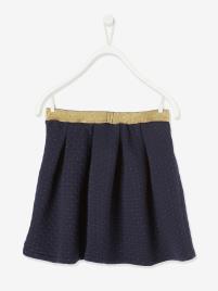 Saia larga com detalhes irisados, para menina azul escuro liso com motivo