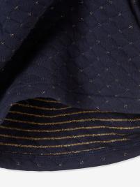 Saia larga com detalhes irisados, para menina azul escuro liso com motivo