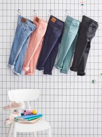 Calças slim morfológicas para menina, medida das ancas ESTREITA azul escuro liso