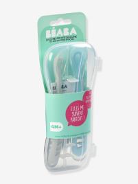 Lote de 2 colheres ergonómicas de aprendizagem + caixa de transporte, da  azul medio liso