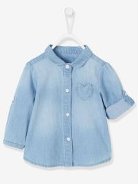 Camisa de ganga desbotada, para bebé menina azul claro desbotado