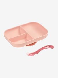 Conjunto de louça, 2 peças em silicone, BEABA rosa claro liso