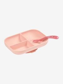 Conjunto de louça, 2 peças em silicone, BEABA rosa claro liso