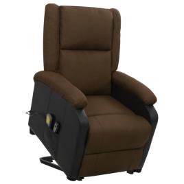 vidaXL Poltrona elevatória de massagens tecido castanho-escuro