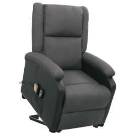 vidaXL Poltrona elevatória de massagens tecido cinzento-escuro