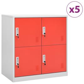 vidaXL Cacifos 5 pcs 90x45x92,5 cm aço cinzento-claro e vermelho