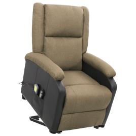 vidaXL Poltrona elevatória de massagens tecido cinzento-acastanhado