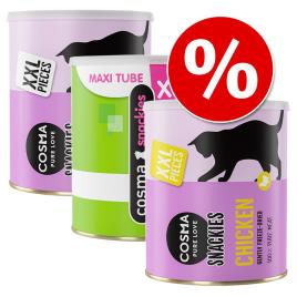 Cosma Snackies XXL Maxi Tubo - Pack económico - Mix 1: 1 x Frango + 1 x Atum + 1 x Peixe branco (490 g)