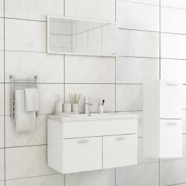 Conjunto de Móveis de Casa de Banho Contraplacado Branco Brilhante