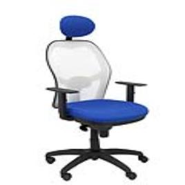 Silla de Oficina Jorquera malla blanca asiento bali azul con cabecero fijo