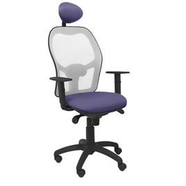 Silla de Oficina Jorquera malla gris asiento bali azul claro con cabecero fijo