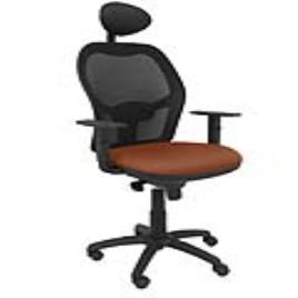 Silla de Oficina Jorquera malla negra asiento bali marrón con cabecero fijo