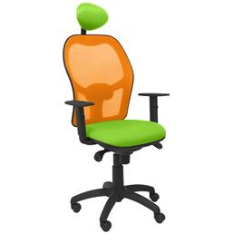 Silla de Oficina Jorquera malla naranja asiento bali verde pistacho con cabecero fijo