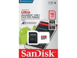 Cartão Memória MicroSDHC SANDISK 16GB Ultra A1 98MB/s