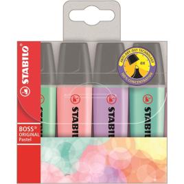 STABILO Marcador BOSS® Original Corpo Plano, Ponta de Cinzel, 2 e 5 mm, Cores Pastel Sortidas